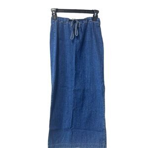 London Jean Drawstring And Zip Denim Maxi Skirt With Slits Size 2